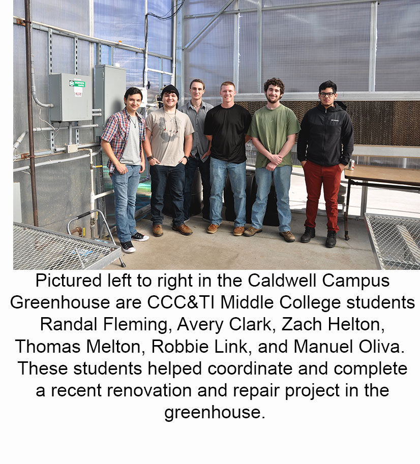 CCC&TI Middle College students Randal Fleming, Avery Clark, Zach Helton, Thomas Melton, Robbie Link, and Manuel Oliva