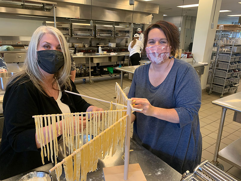 Students drying pasta