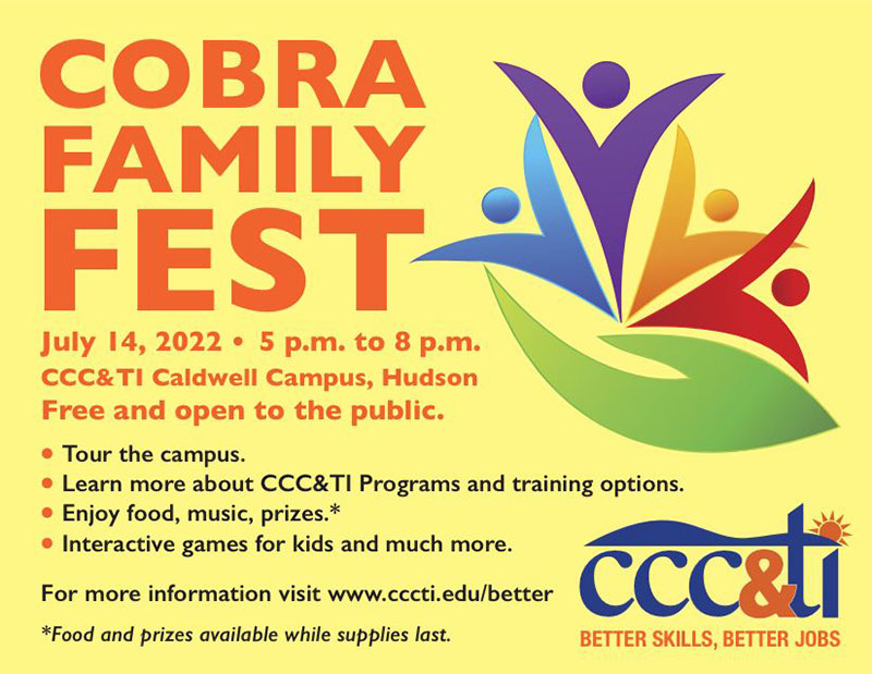 Ad for Cobra Family Fest on July 14, 2022 5 pm to 8 pm